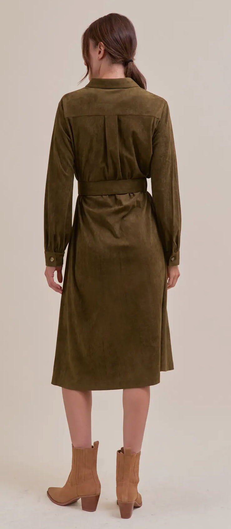 SUEDE SHIRT MIDI DRESS
