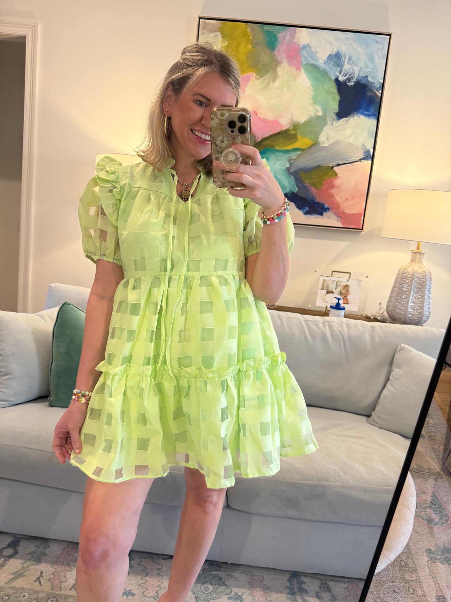 CHECKERED TIERED MINI DRESS