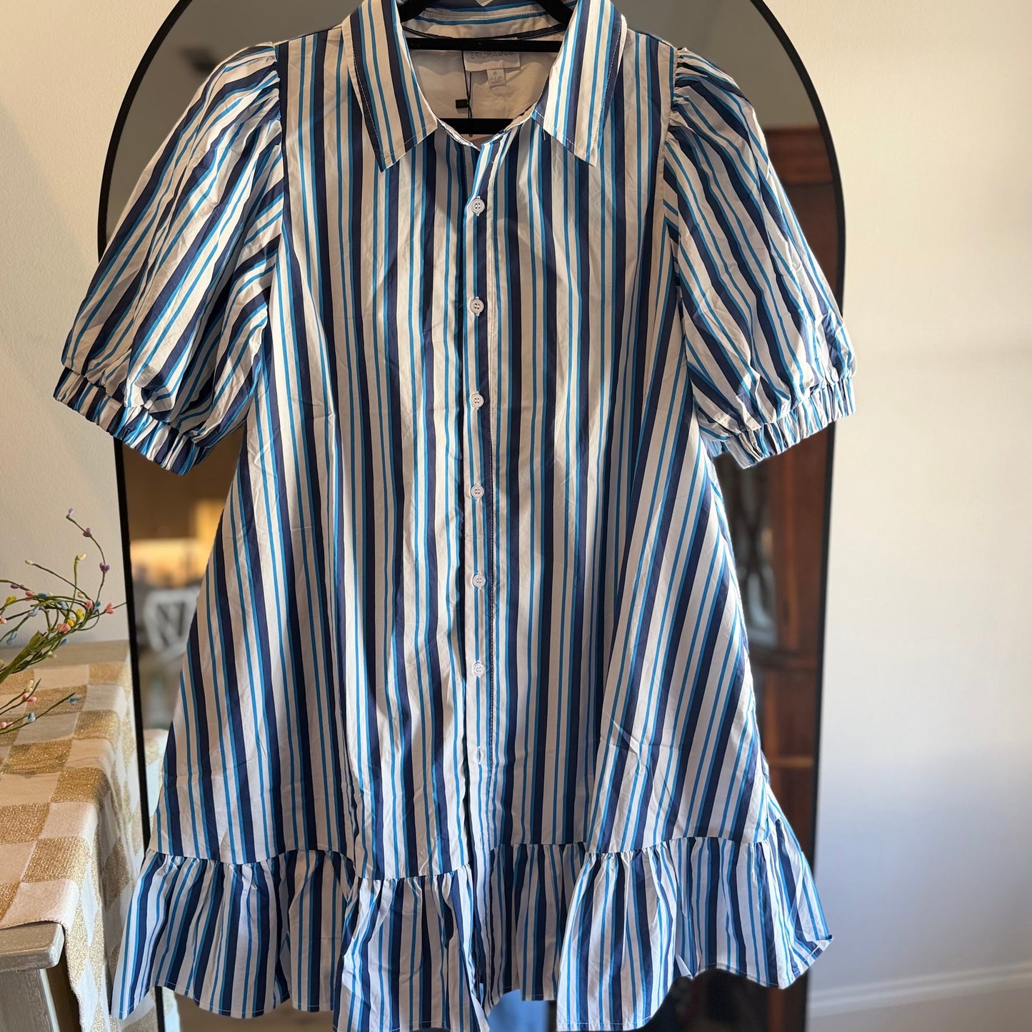 NORA STRIPED BUTTON DOWN DRESS