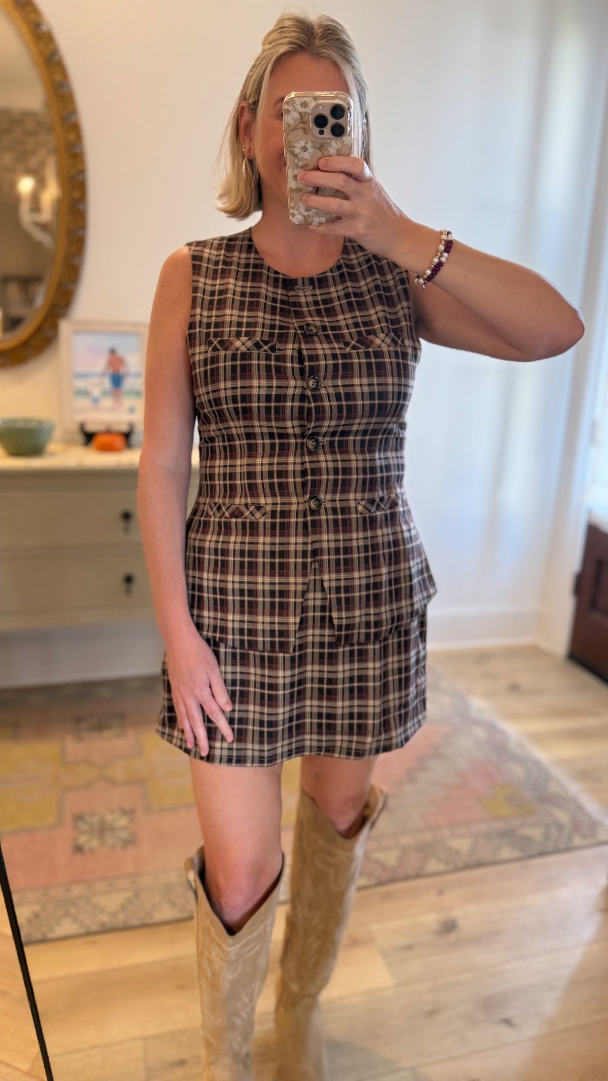 BUTTON-UP VEST & SUITED SKORT SET