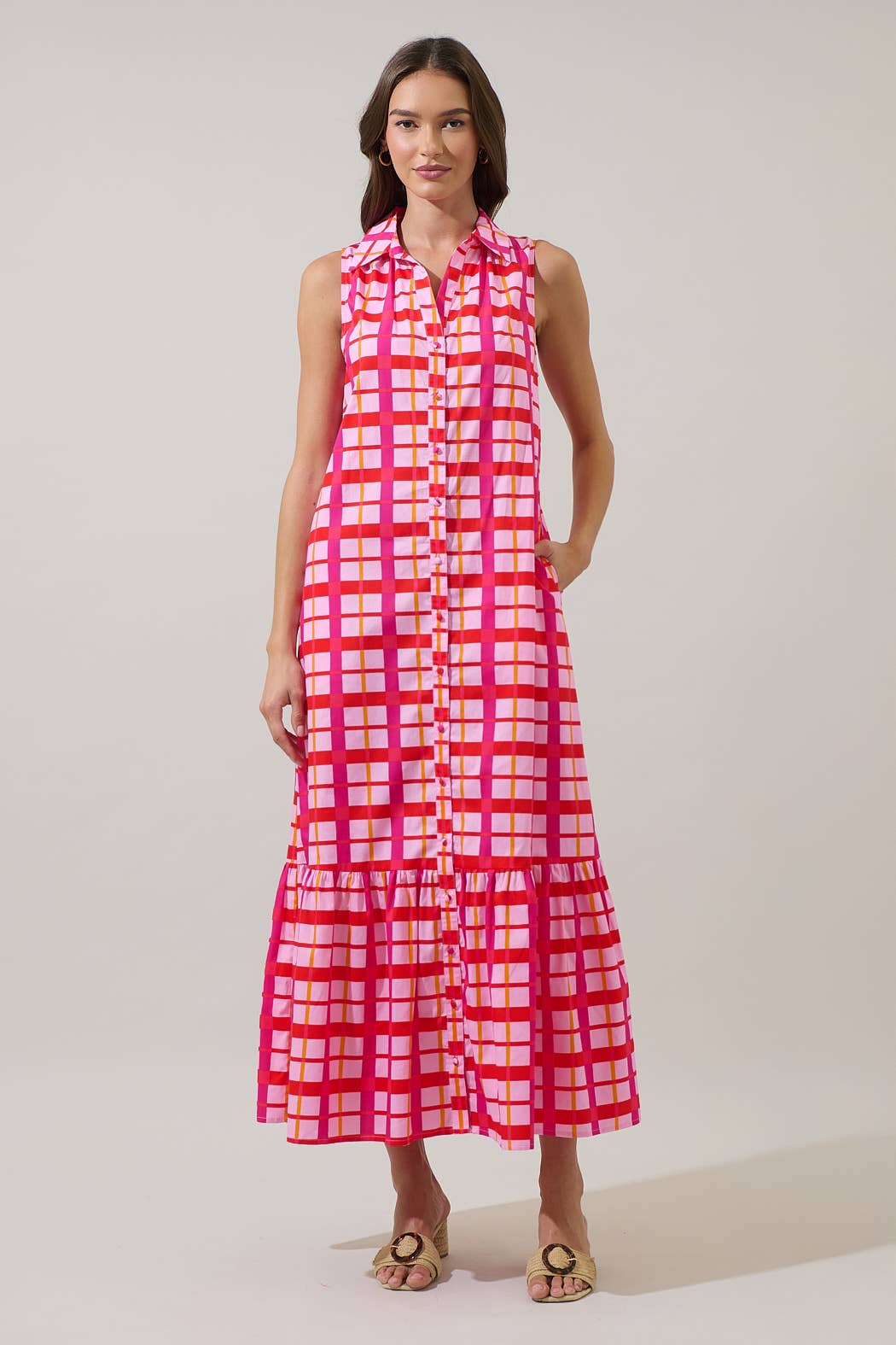 DARVY CHECKERED COLLARED MAXI