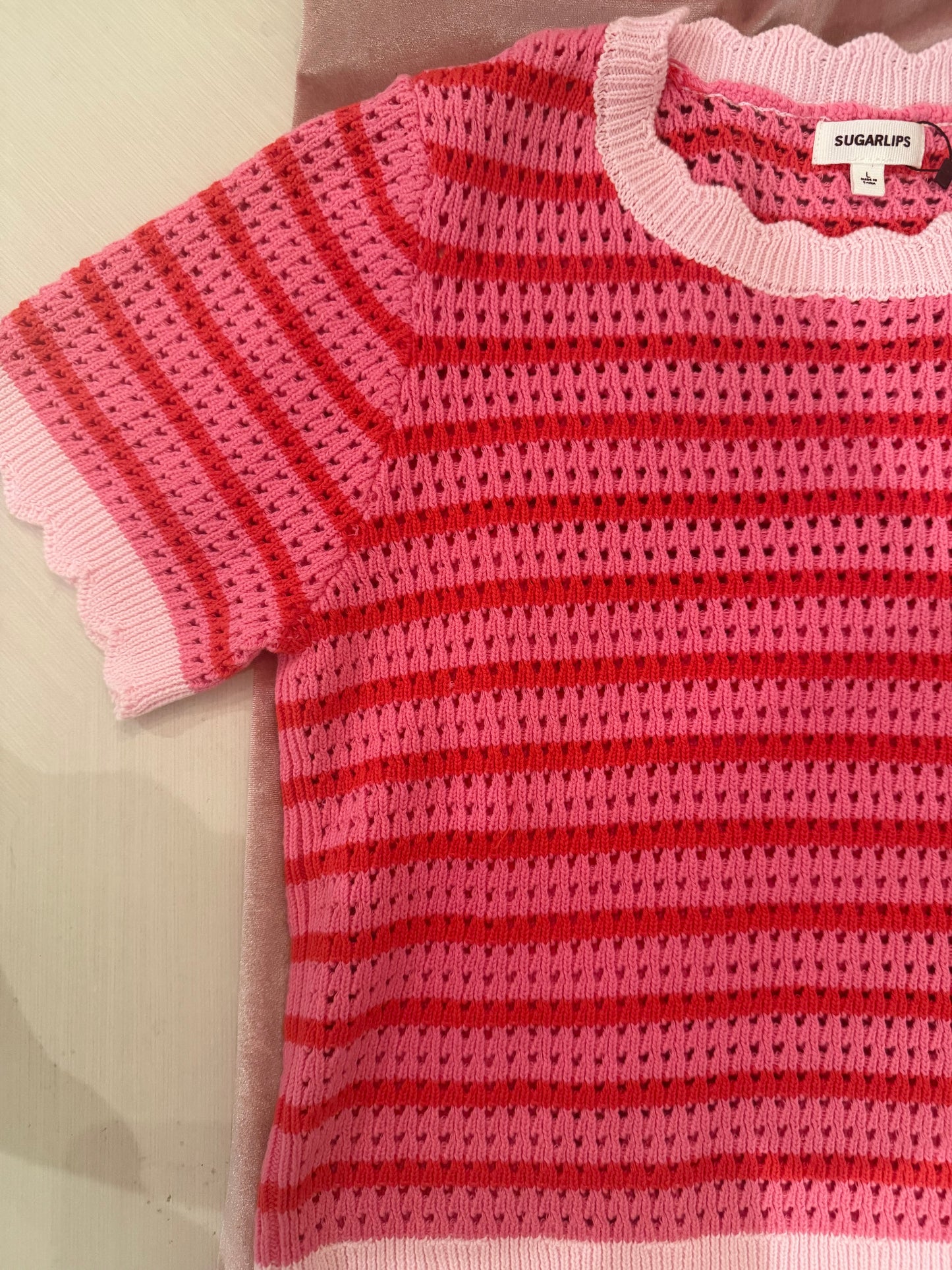 STRIPE CROCHET SWEATER TOP