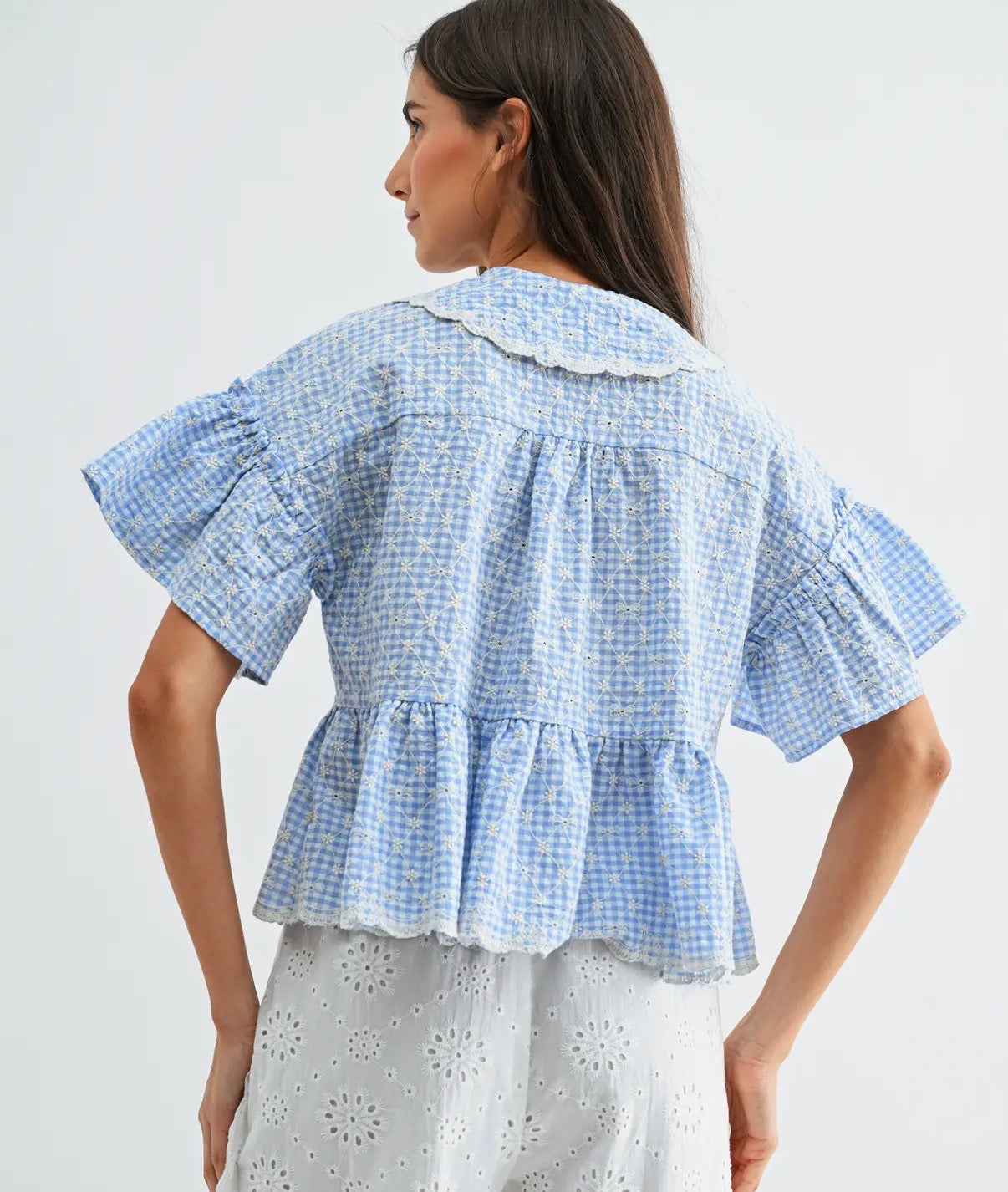 GINGHAM PEPLUM BLOUSE