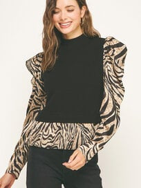 ZEBRA SATIN MIXED MEDIA TOP
