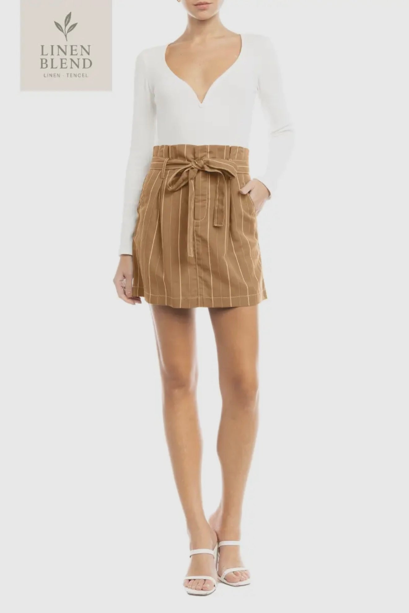 TAUPE STRIPE SKIRT