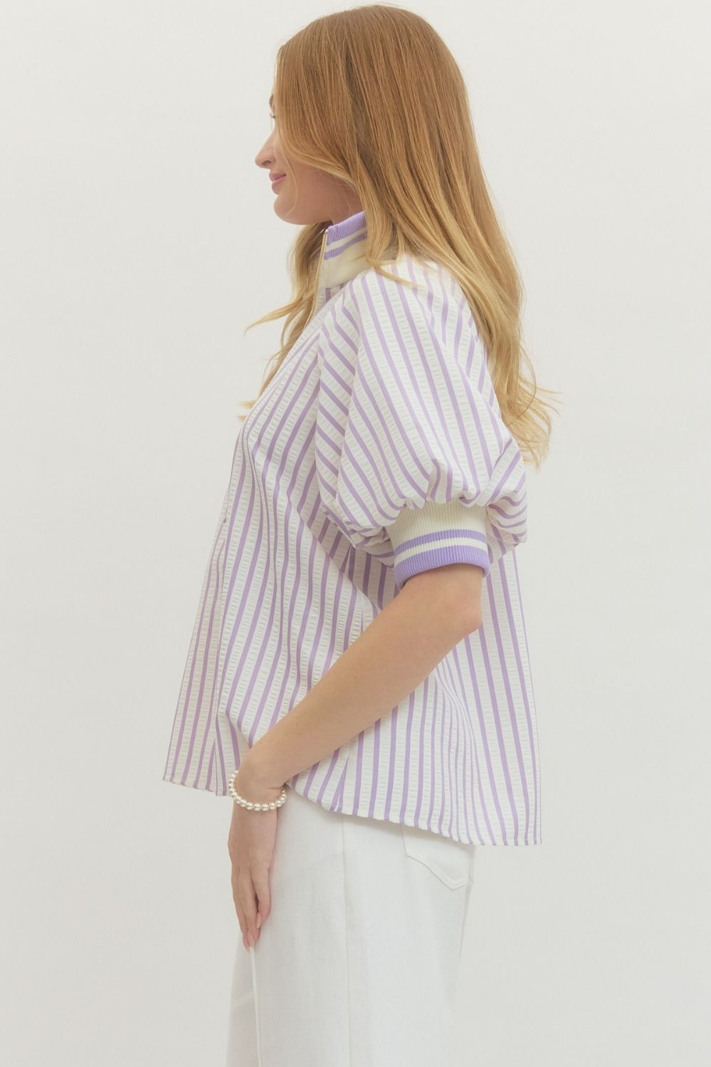 STRIPED COLLARED BLOUSE - LAVENDER