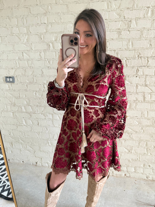 VELVET EMBROIDERED LACE DRESS