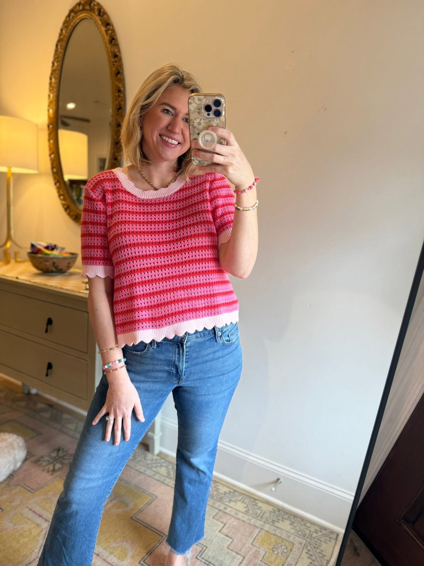 STRIPE CROCHET SWEATER TOP