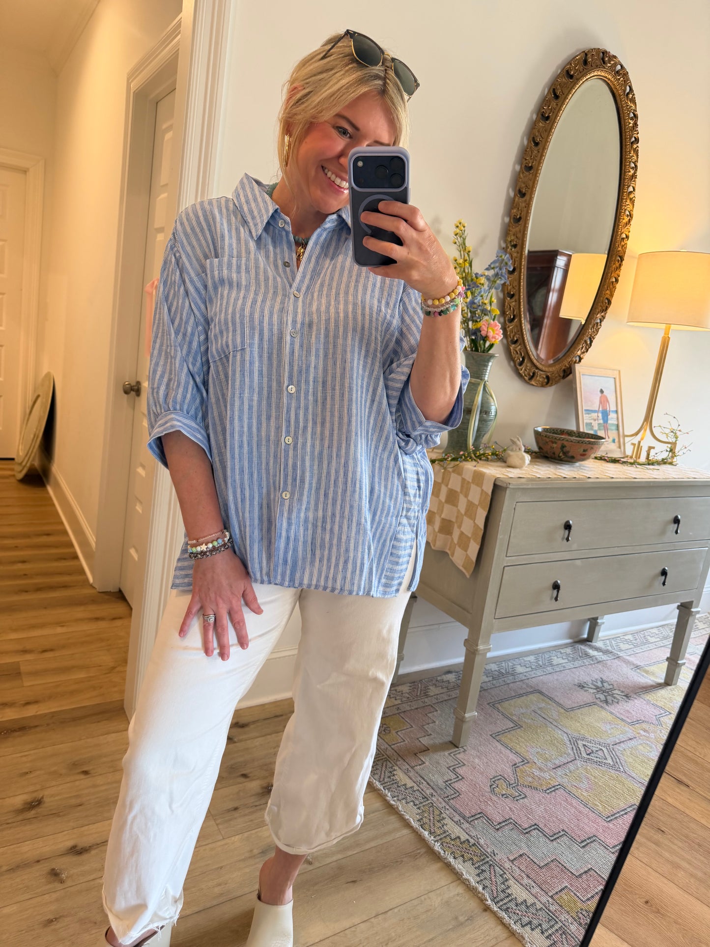 STRIPE SUMMER BLOUSE IN BLUE