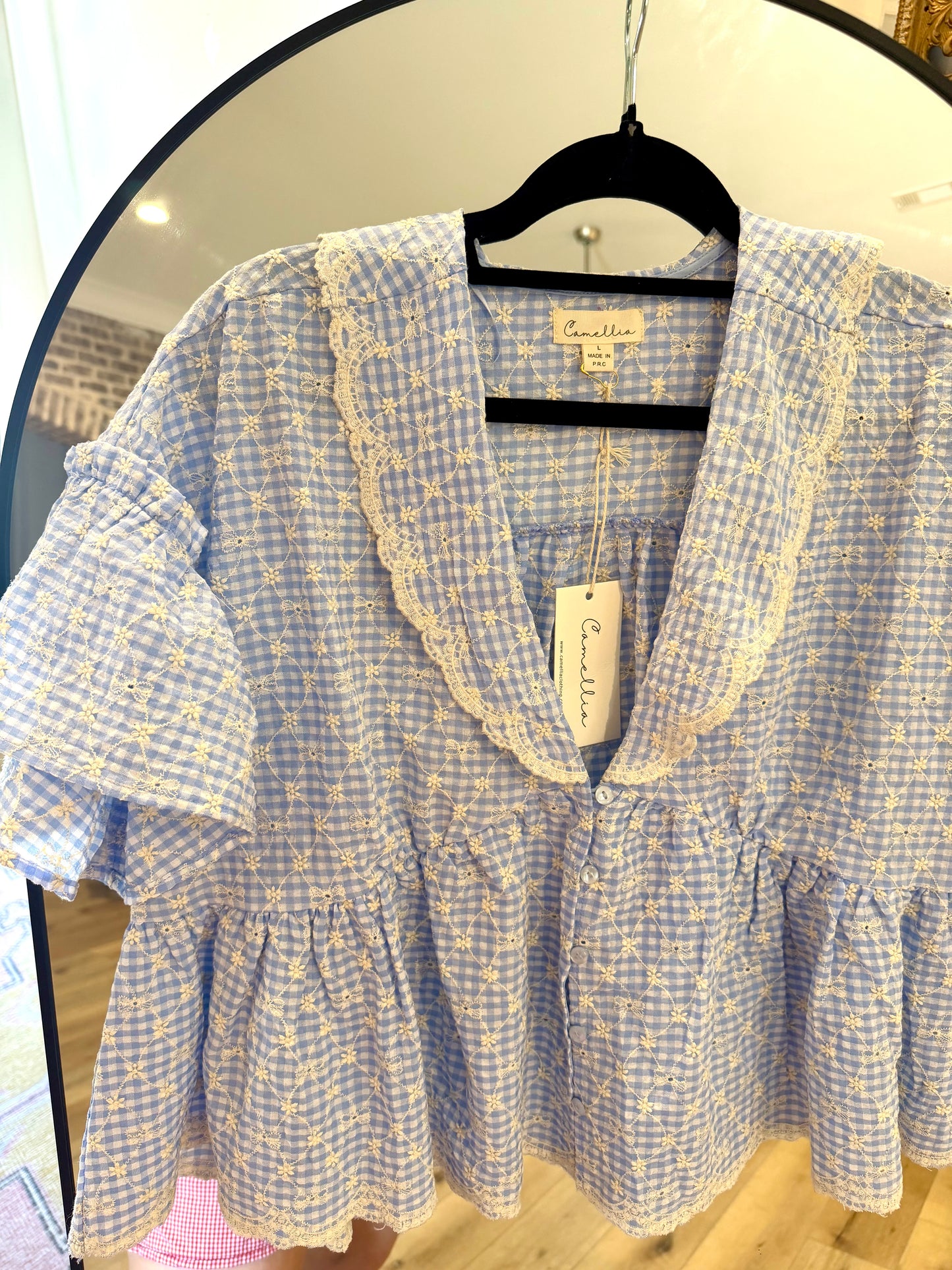 GINGHAM PEPLUM BLOUSE