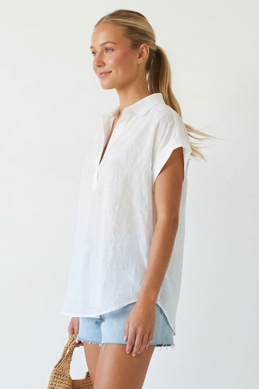 OFF WHITE SHEER COTTON SHORT SLEEVE POPOVER
BLOUSE