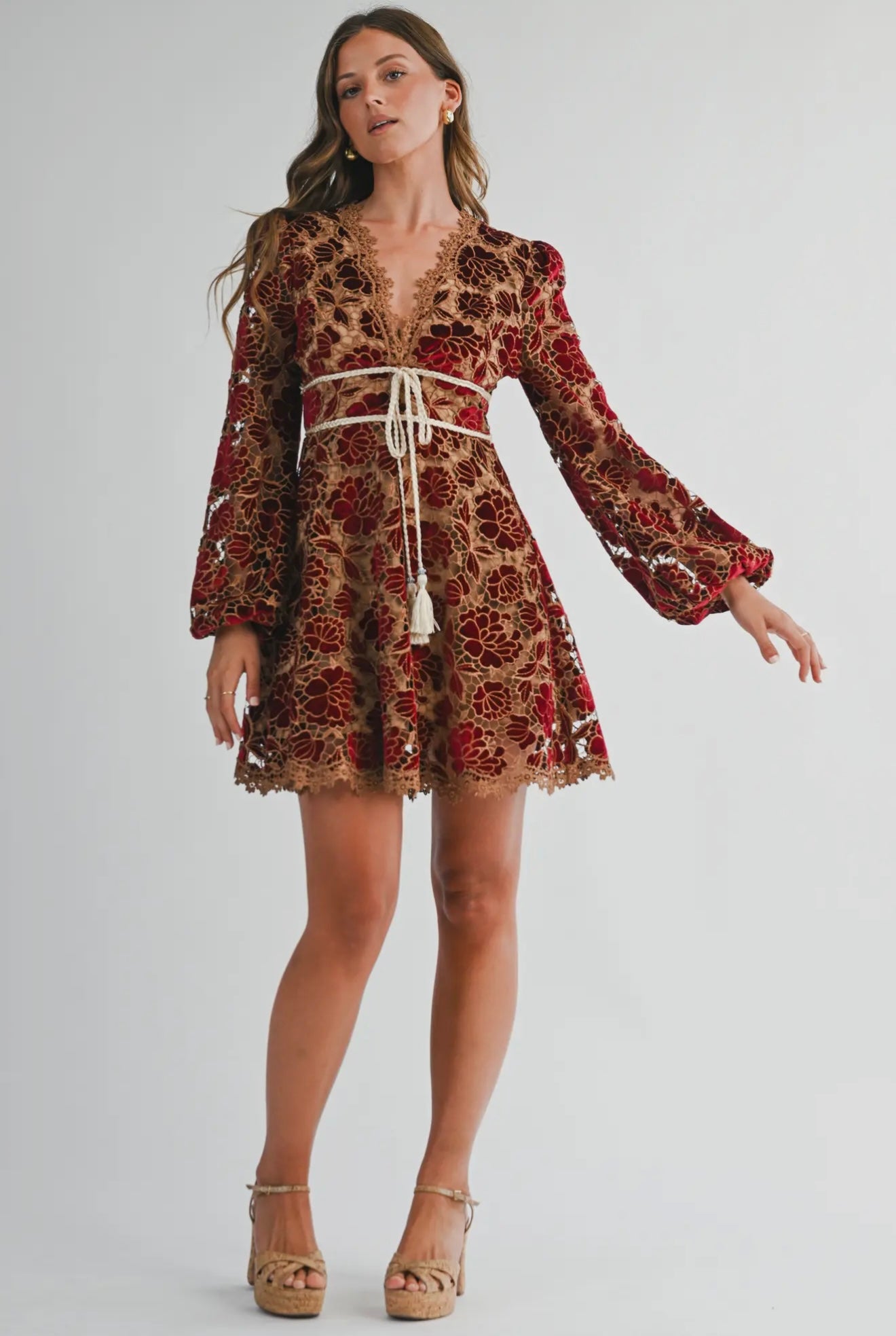 VELVET EMBROIDERED LACE DRESS