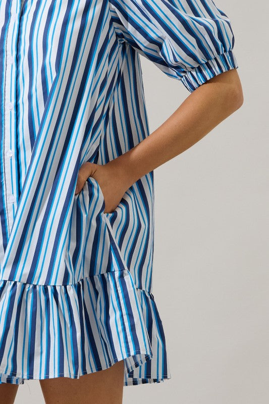 NORA STRIPED BUTTON DOWN DRESS