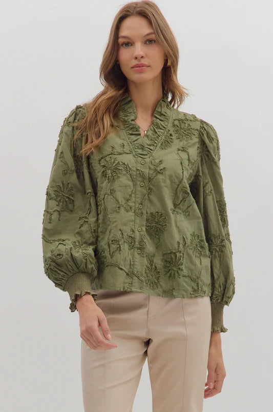 OLIVE APPLIQUÉ BLOUSE