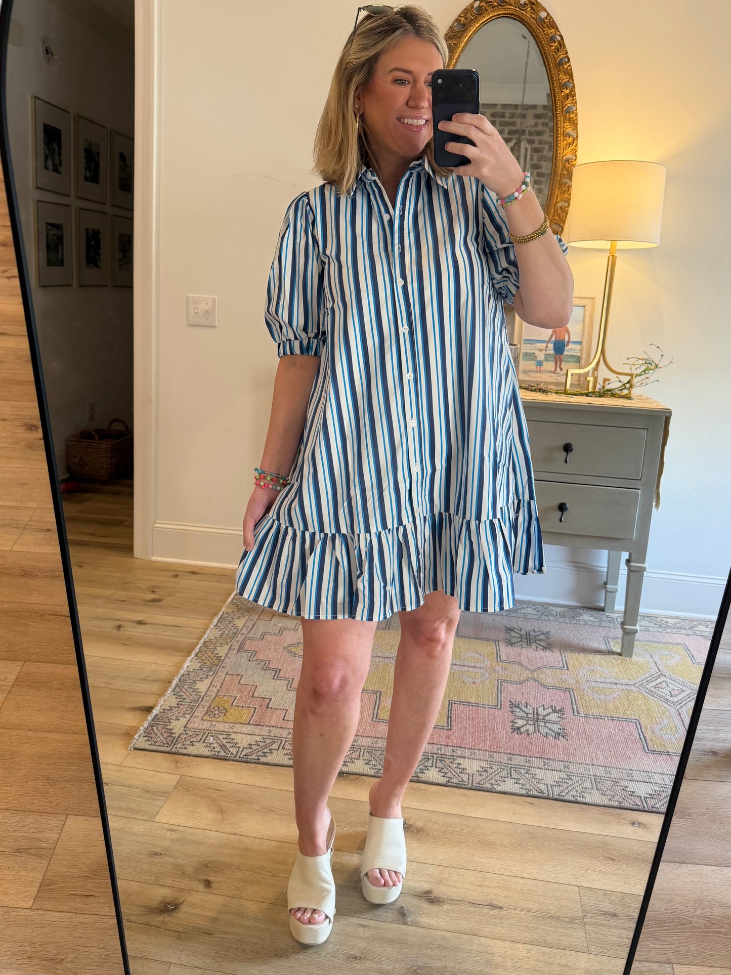 NORA STRIPED BUTTON DOWN DRESS