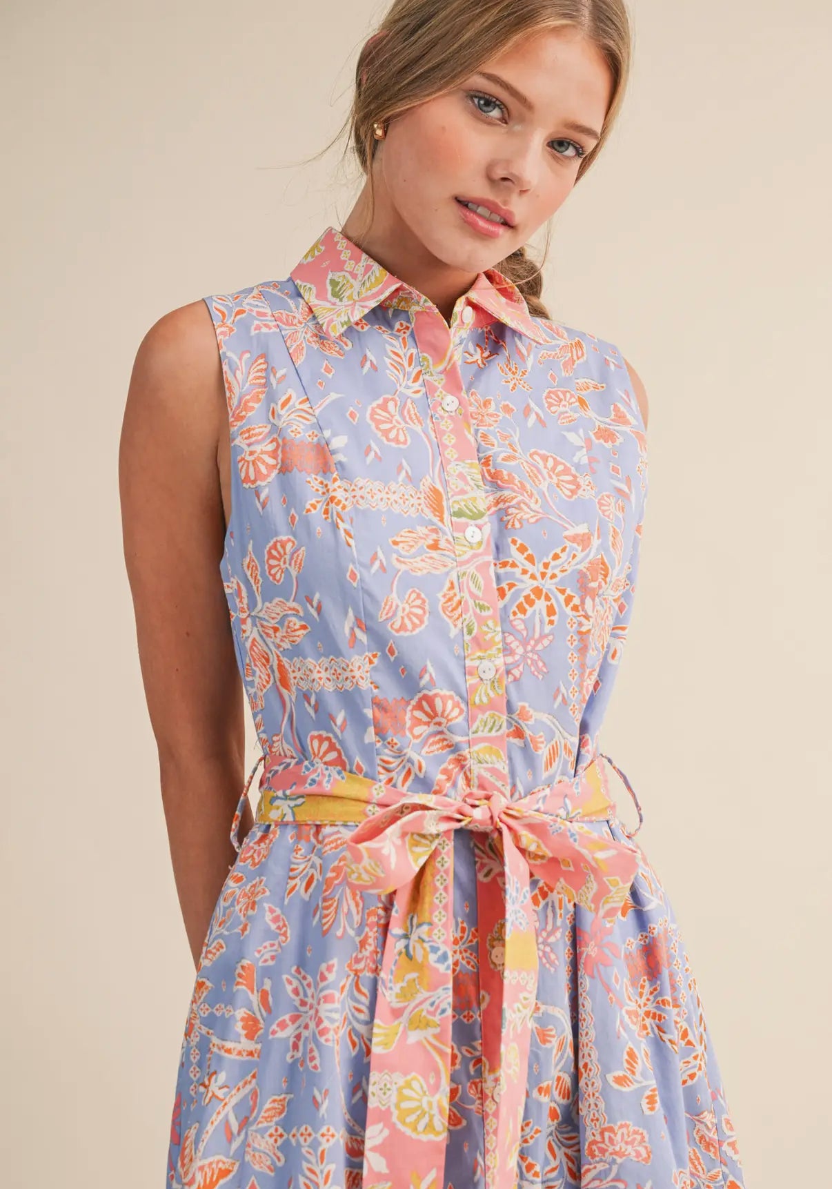 MIXED FLORAL MIDI PEACH & PERI