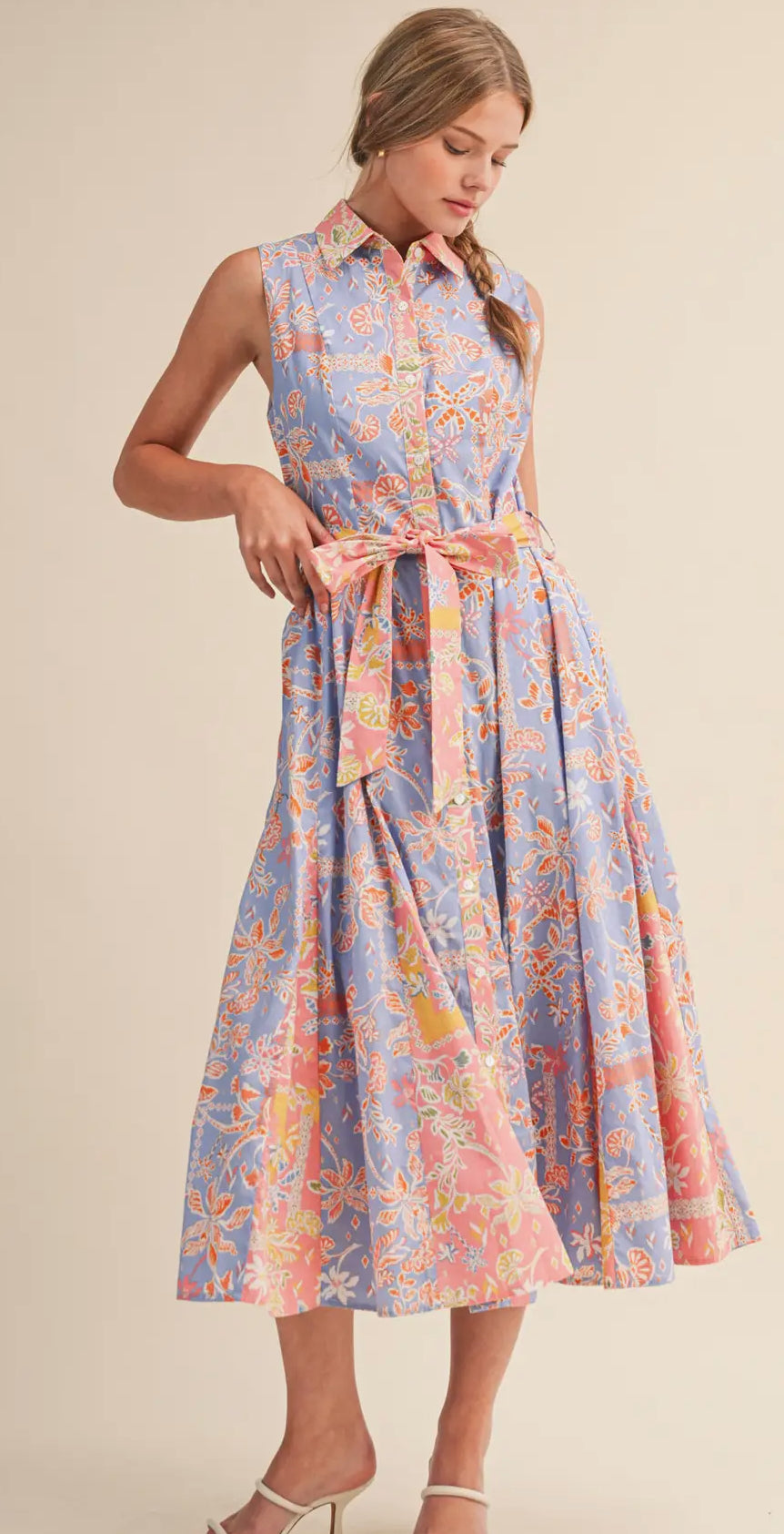 MIXED FLORAL MIDI PEACH & PERI
