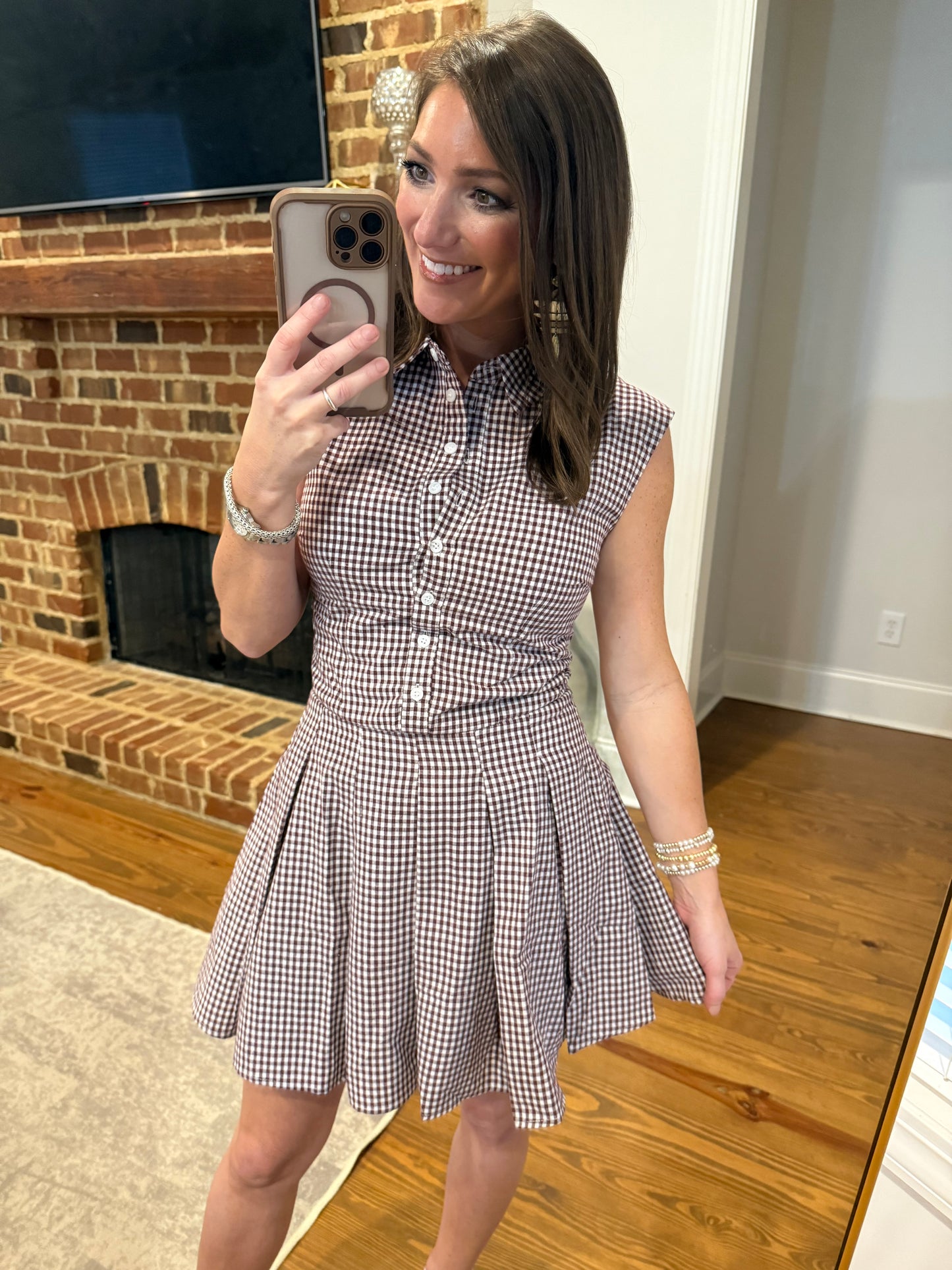 JENN CHECKERED DRESS - BURGUNDY/WHITE