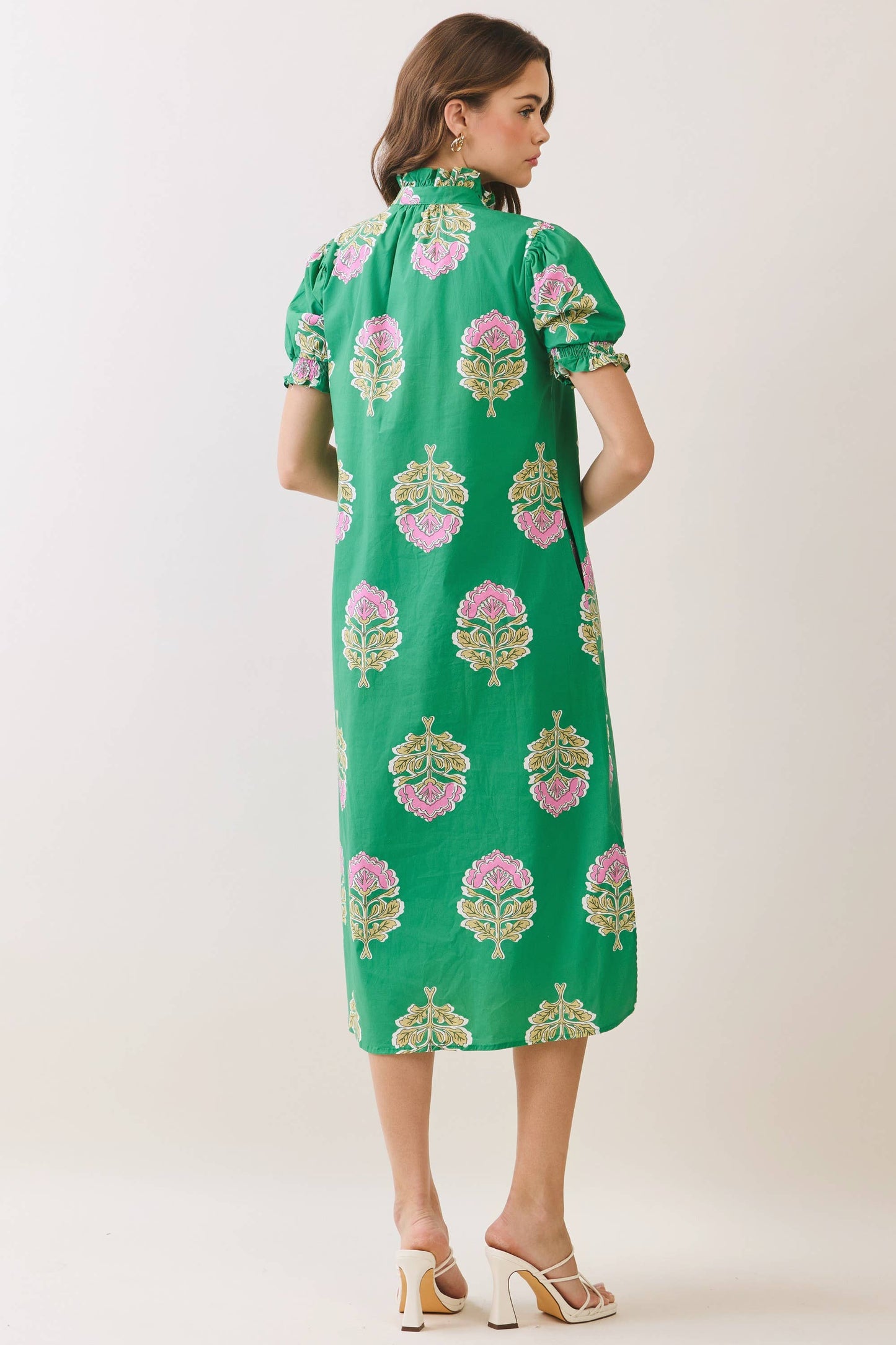 FLORAL PRINT RUFFLE COLLAR MIDI