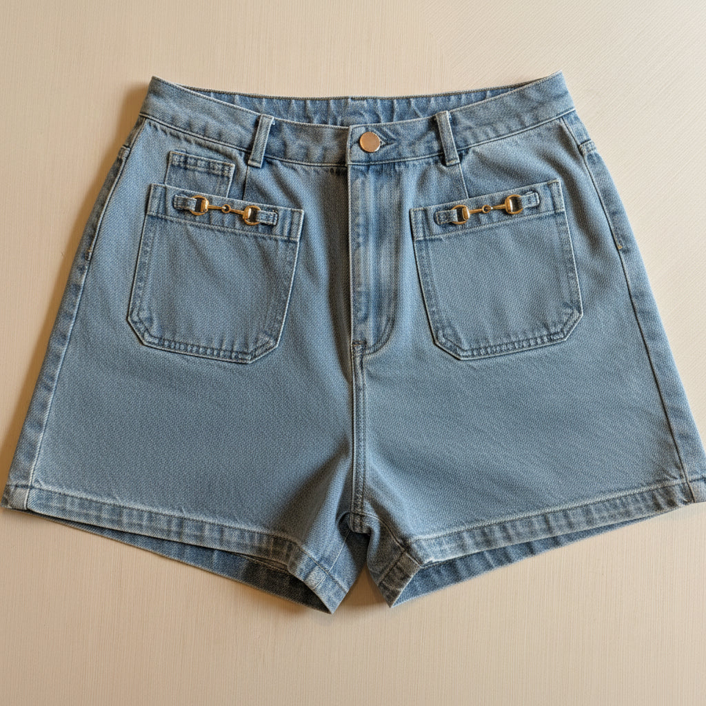 DENIM HIGH WAIST SHORT - BLUE