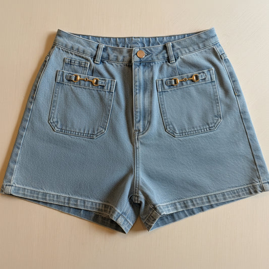 DENIM HIGH WAIST SHORT - BLUE