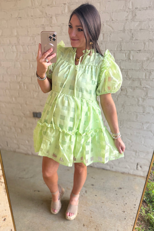 CHECKERED TIERED MINI DRESS