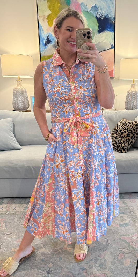 MIXED FLORAL MIDI PEACH & PERI