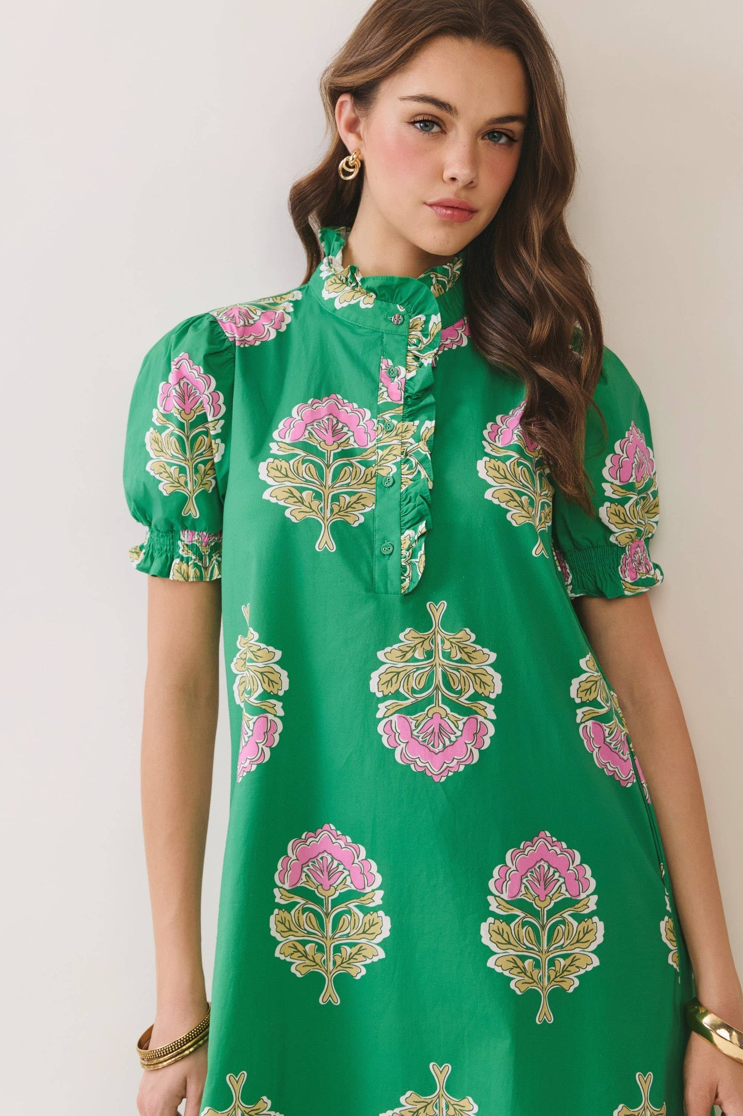 FLORAL PRINT RUFFLE COLLAR MIDI
