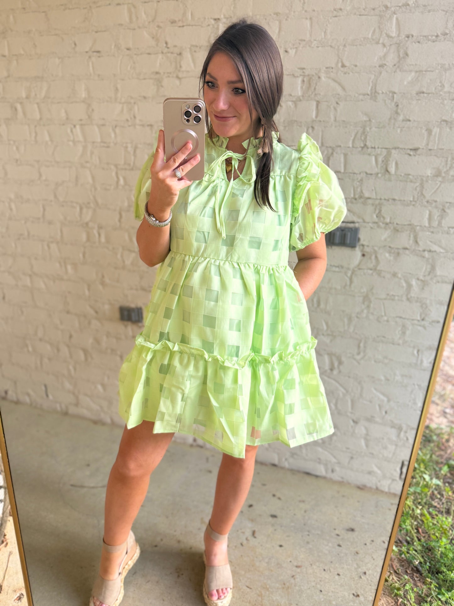 CHECKERED TIERED MINI DRESS