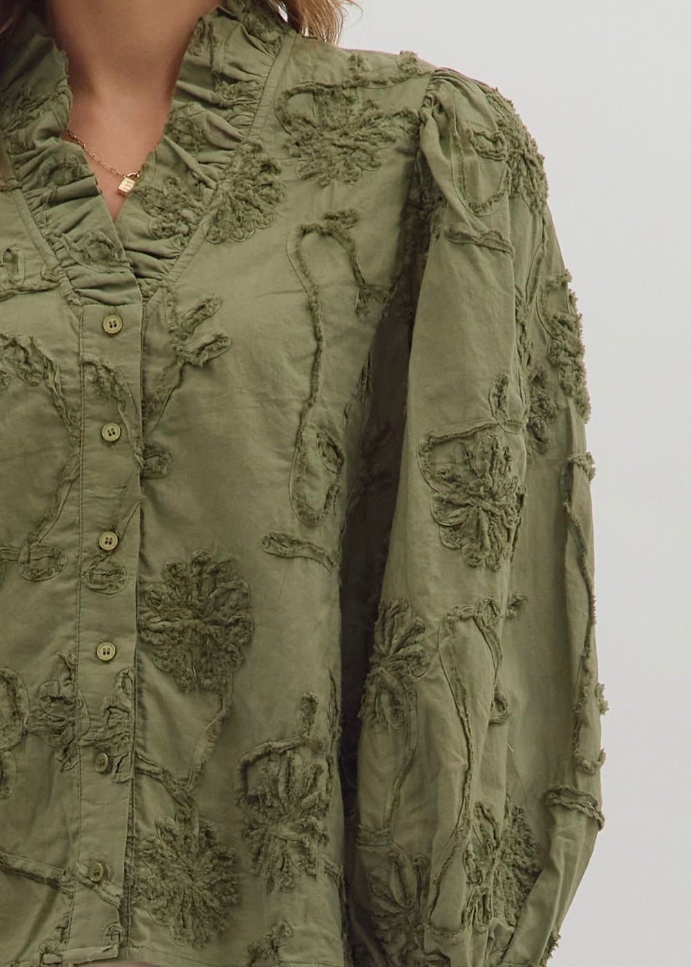 OLIVE APPLIQUÉ BLOUSE