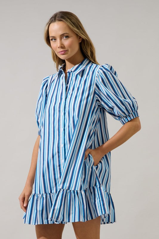 NORA STRIPED BUTTON DOWN DRESS
