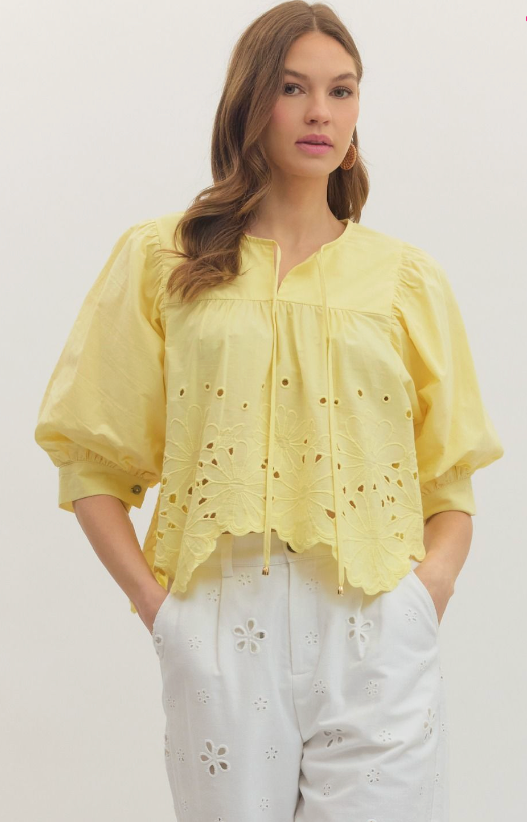 YELLOW EYELET BLOUSE