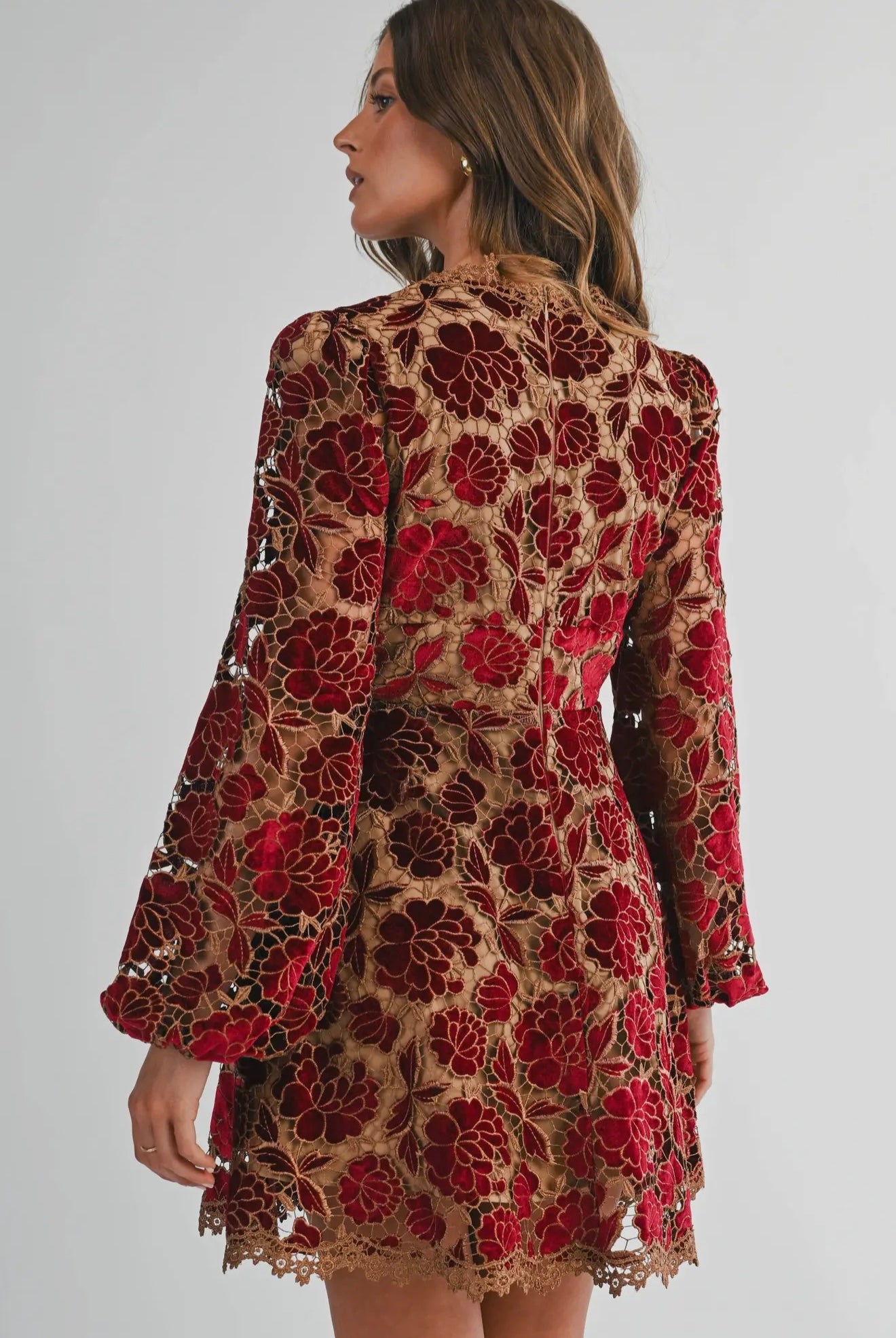 VELVET EMBROIDERED LACE DRESS