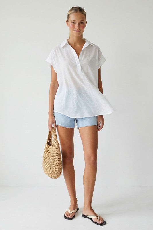 OFF WHITE SHEER COTTON SHORT SLEEVE POPOVER
BLOUSE