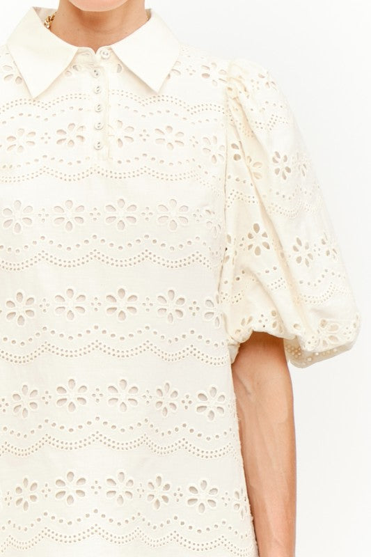 CARMINE EYELET DRESS