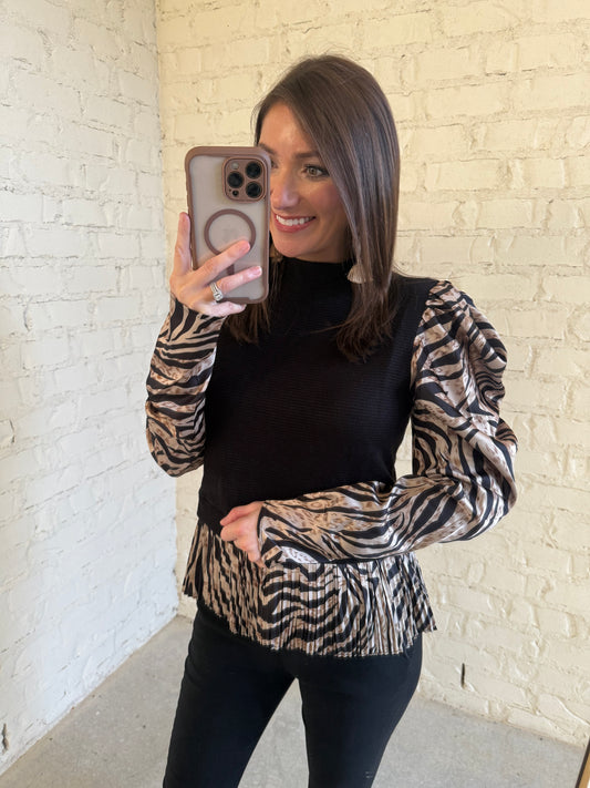 ZEBRA SATIN MIXED MEDIA TOP