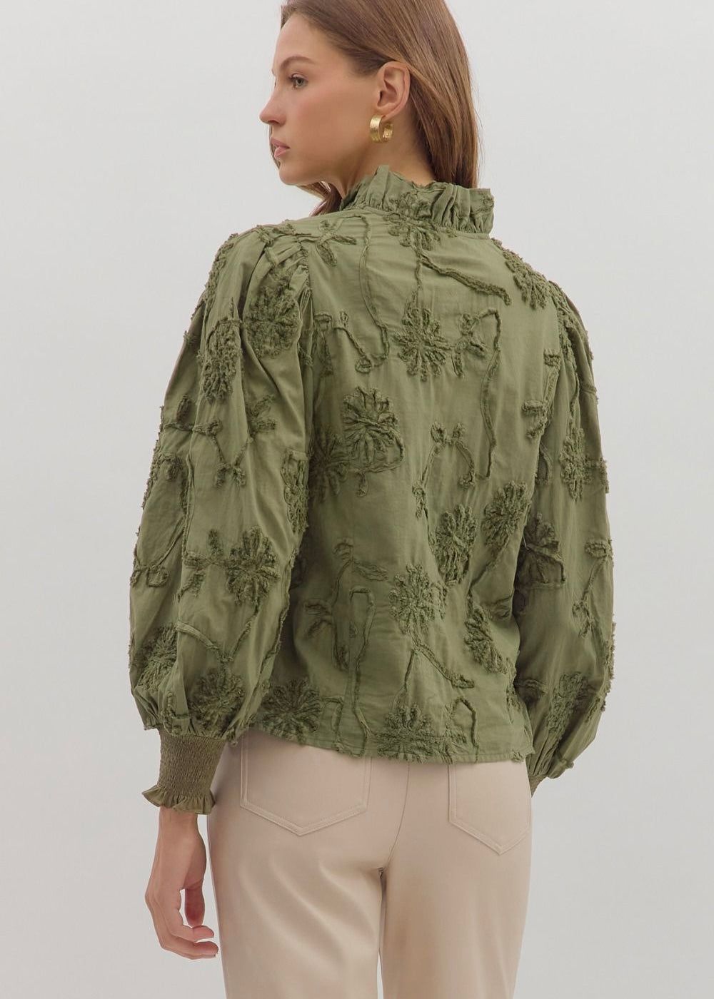 OLIVE APPLIQUÉ BLOUSE