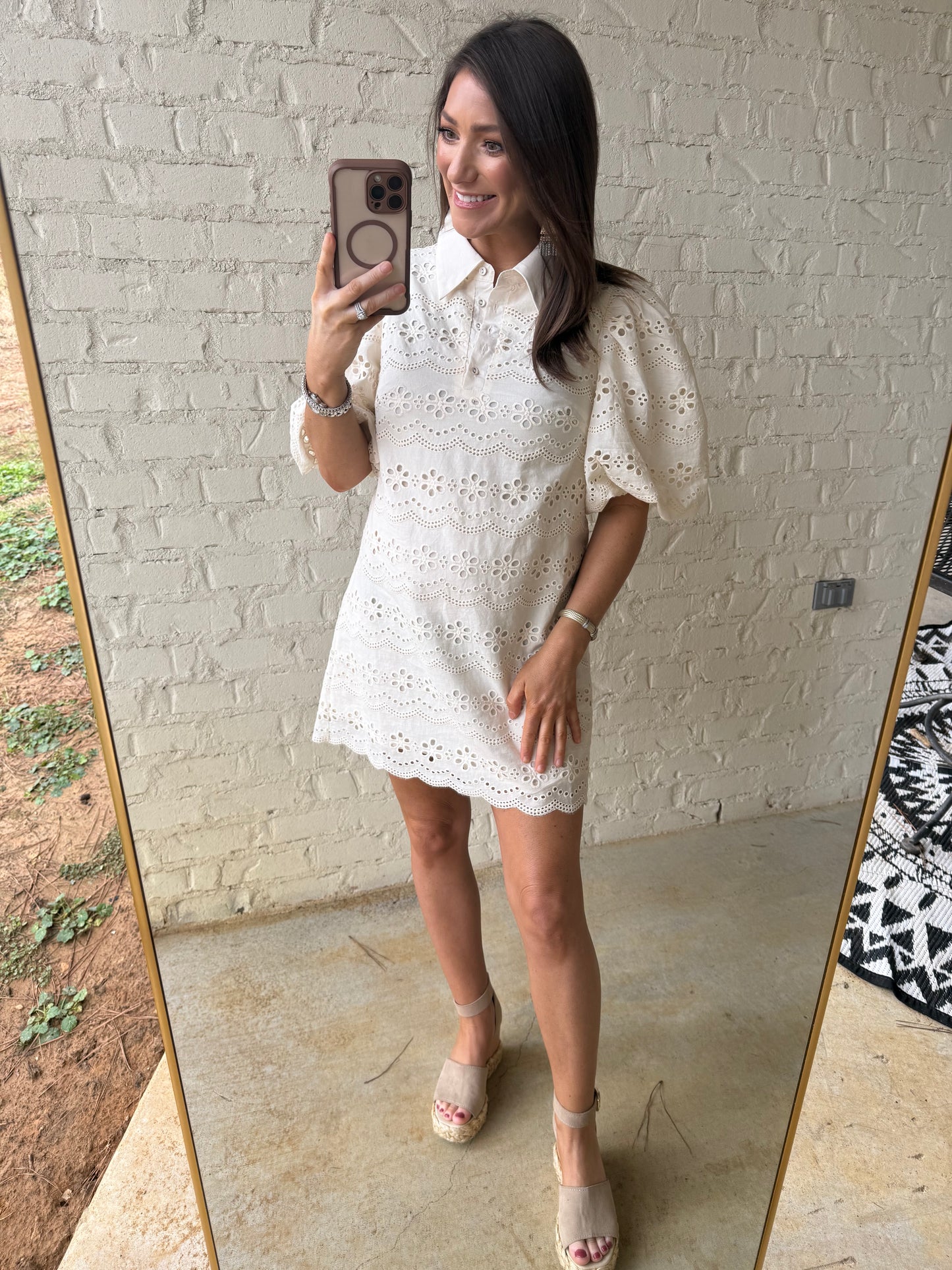 CARMINE EYELET DRESS