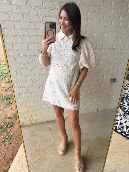 CARMINE EYELET DRESS