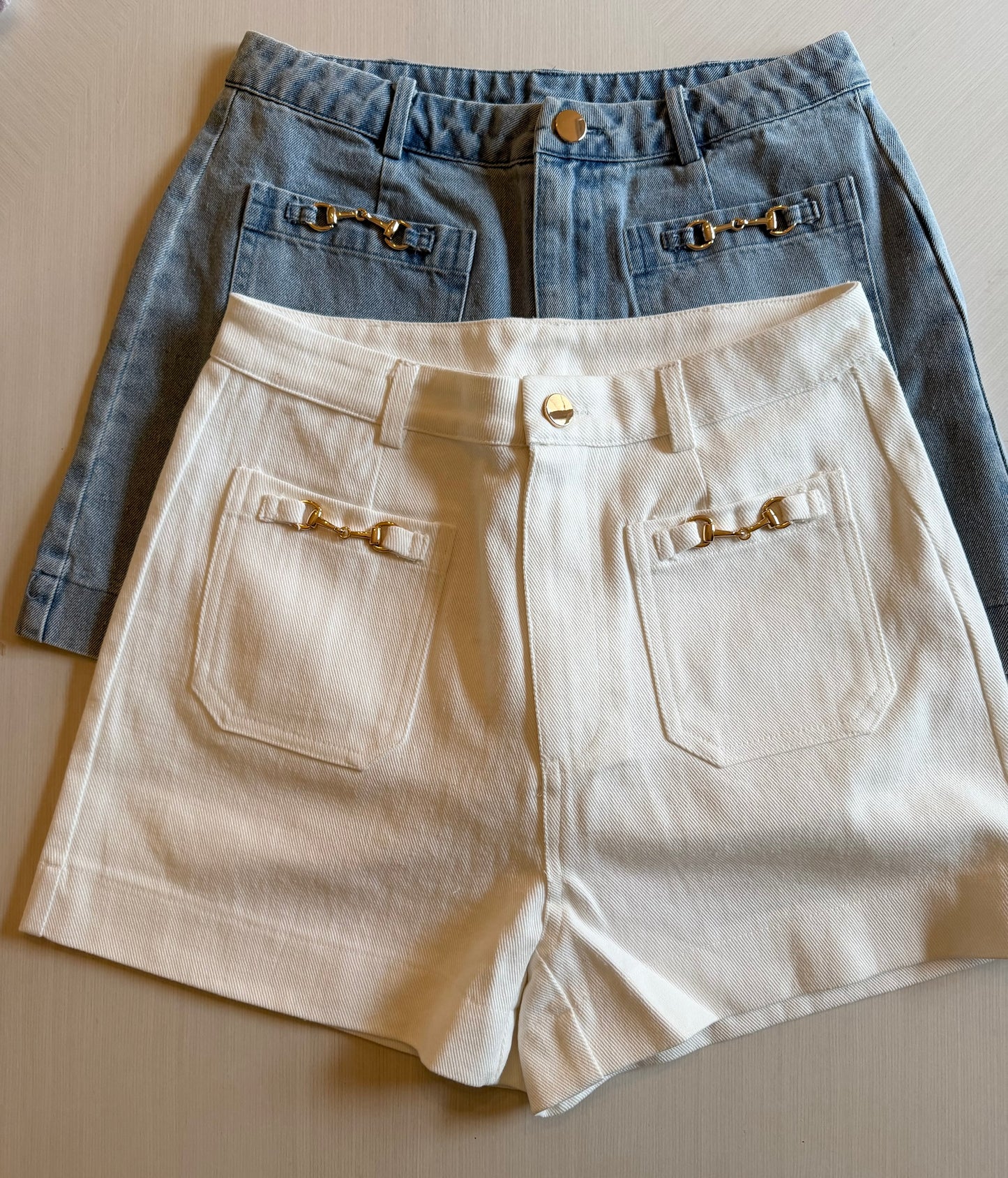 DENIM HIGH WAIST SHORT - OFF WHITE