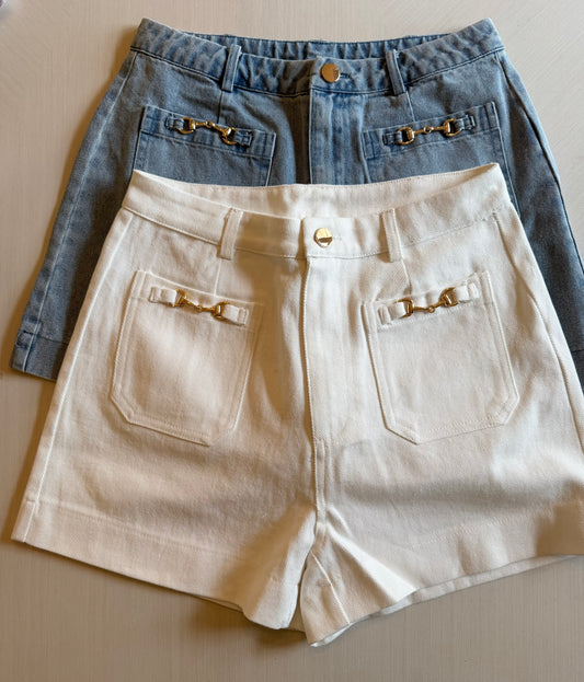 DENIM HIGH WAIST SHORT - OFF WHITE
