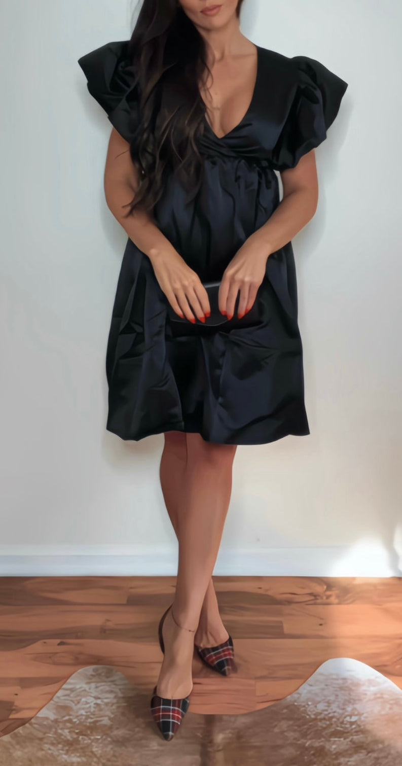 Ruffle Black Satin NYE Dress