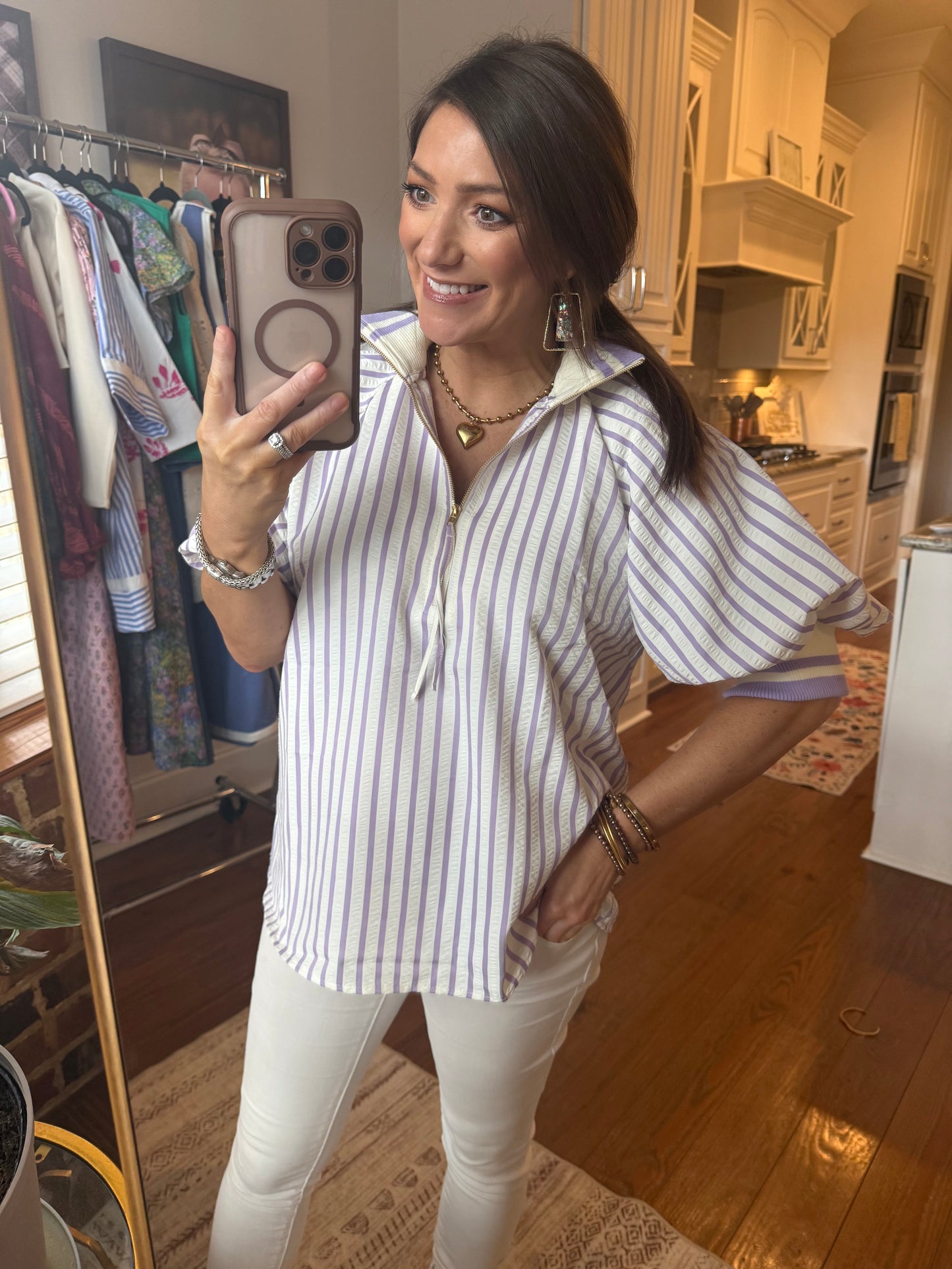 STRIPED COLLARED BLOUSE - LAVENDER