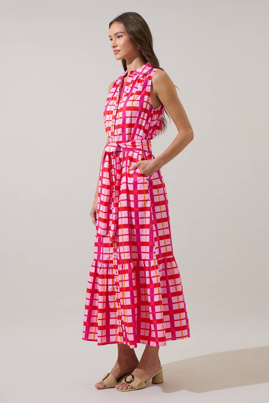 DARVY CHECKERED COLLARED MAXI