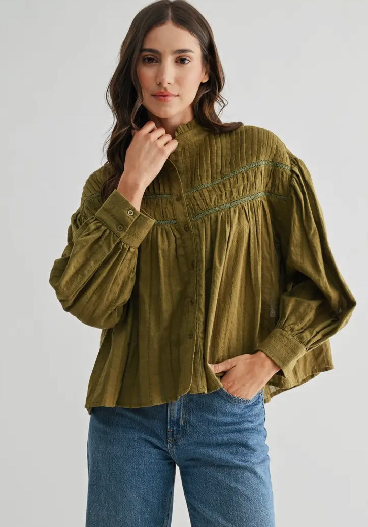 OLIVE PLEATED BLOUSE