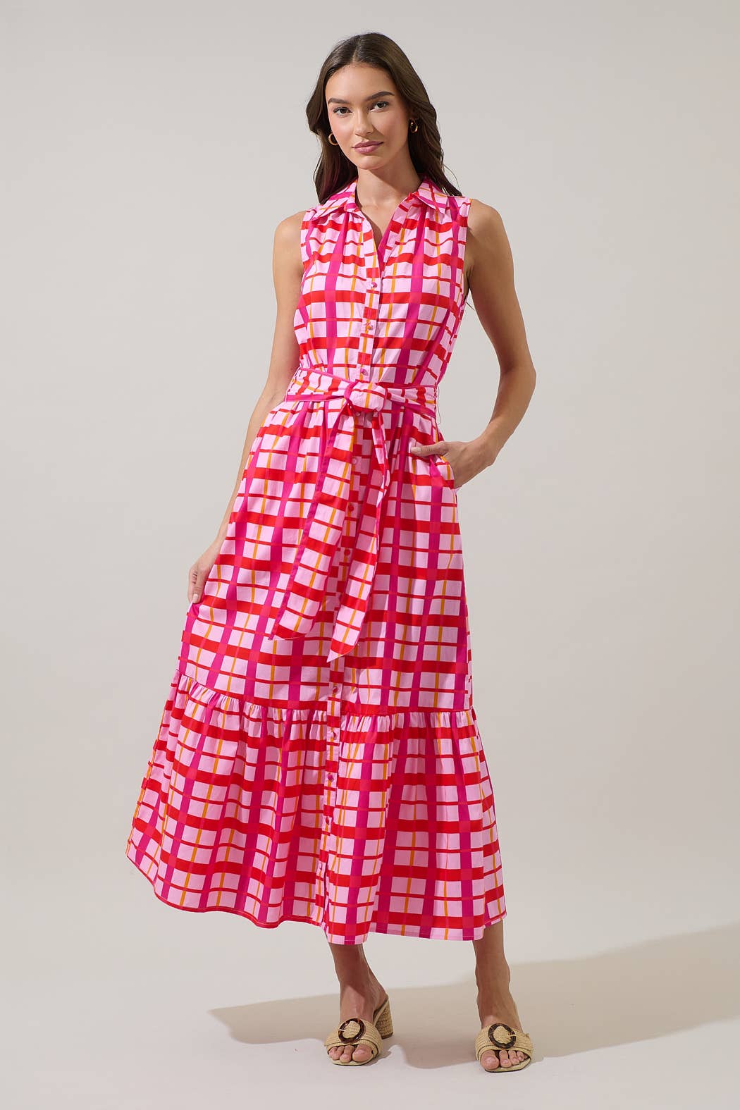DARVY CHECKERED COLLARED MAXI