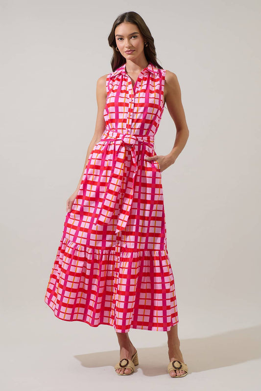 DARVY CHECKERED COLLARED MAXI