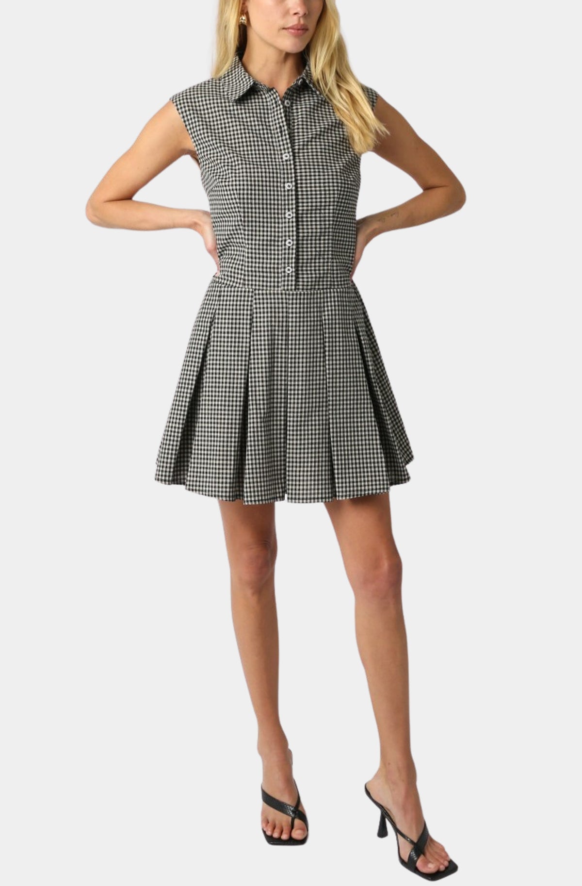 JENN CHECKERED DRESS - BLACK/TAUPE