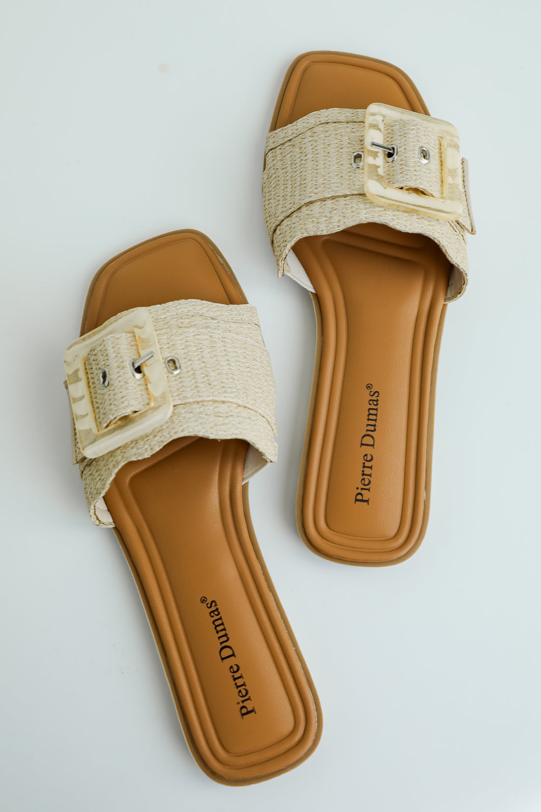 Emy Buckle Raffia Slides (SALE)