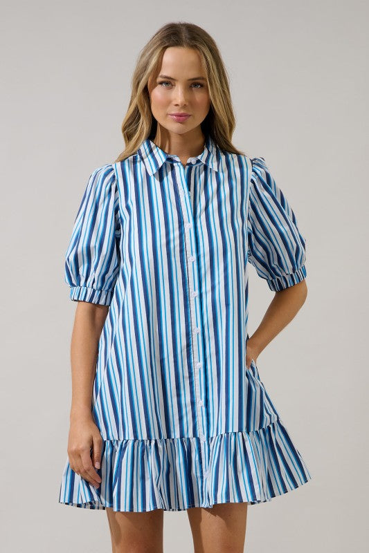 NORA STRIPED BUTTON DOWN DRESS